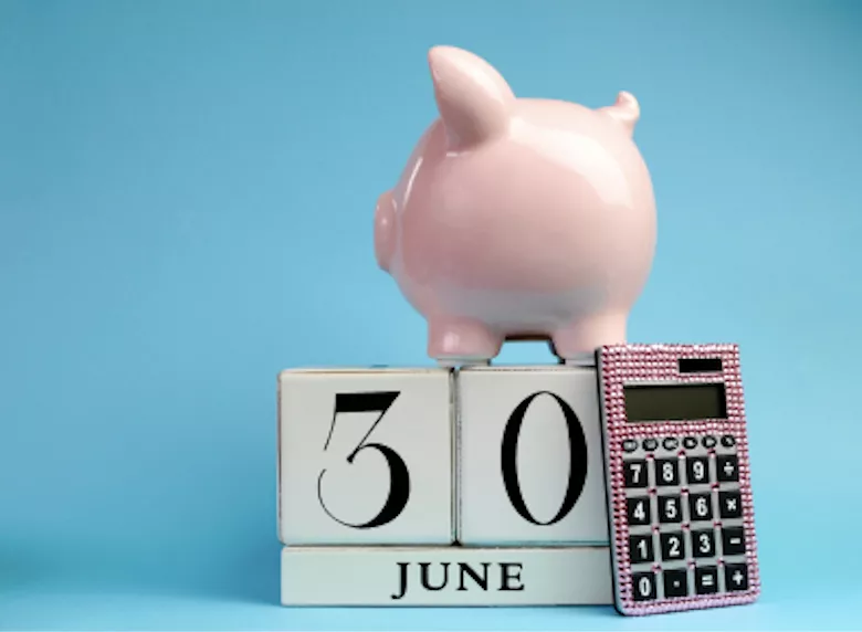 30 June piggy bank and calculator